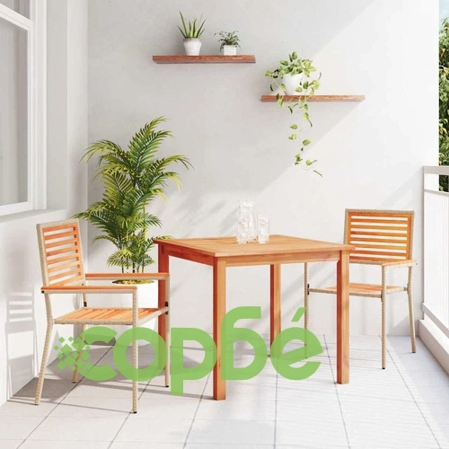 Комплект за хранене в градината 3 части - маса и столове от полиратан, бежов цвят 85x85 см ➤ топ цена ➤ sorbe.bg