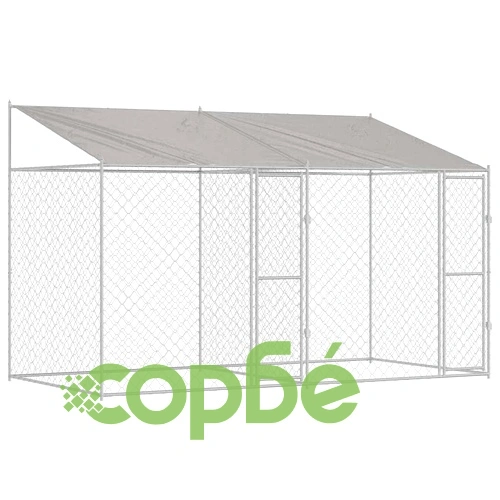 Клетка за куче с покрив и врати 400 x 200 x 256 см от галванизирана стомана, сребриста ➤ топ цена ➤ sorbe.bg