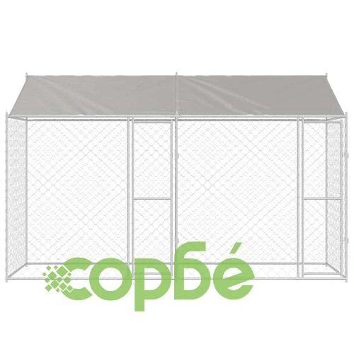 Клетка за куче с покрив и врати 400 x 200 x 256 см от галванизирана стомана, сребриста ➤ топ цена ➤ sorbe.bg
