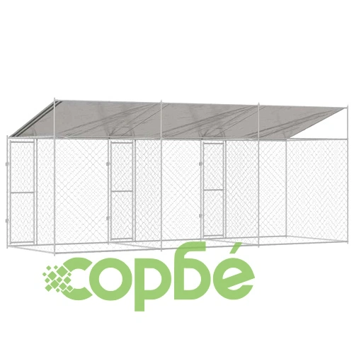 Клетка за куче с покрив и врати 600x200x256 см от галванизирана стомана ➤ топ цена ➤ sorbe.bg