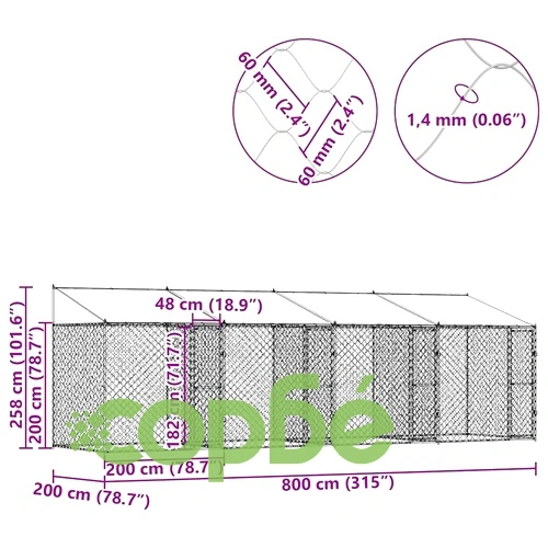 Клетка за куче с покрив и врати 800 x 200 x 256 см от галванизирана стомана ➤ топ цена ➤ sorbe.bg