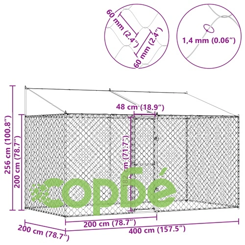 Кучешка клетка с покрив и врата от поцинкована стомана 400 x 200 x 256 см ➤ топ цена ➤ sorbe.bg
