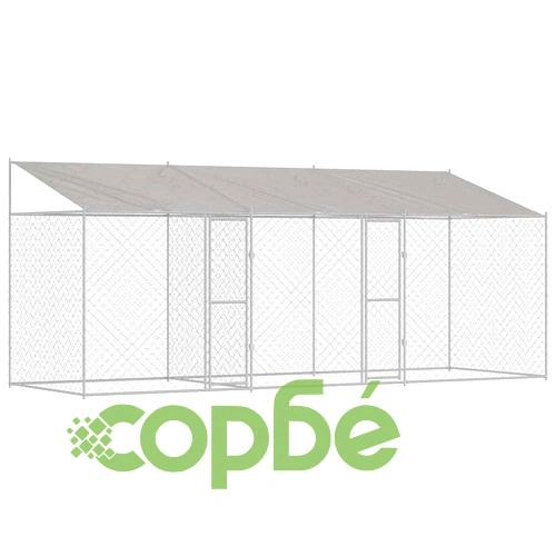 Клетка за куче с покрив 600 x 200 x 256 см от Галванизирана стомана - Сребриста ➤ топ цена ➤ sorbe.bg