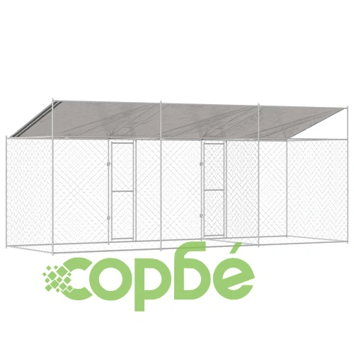 Клетка за куче с покрив 600 x 200 x 256 см от Галванизирана стомана - Сребриста ➤ топ цена ➤ sorbe.bg