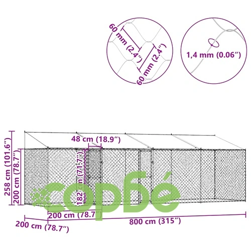Просторна клетка за куче с покрив 800 x 200 x 256 см от галванизирана стомана ➤ топ цена ➤ sorbe.bg