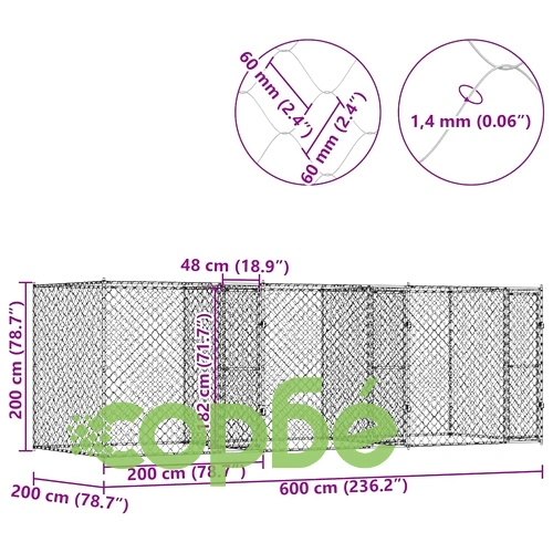 Клетка за куче от галванизирана стомана 600 x 200 x 200 см със сребристо покритие ➤ топ цена ➤ sorbe.bg