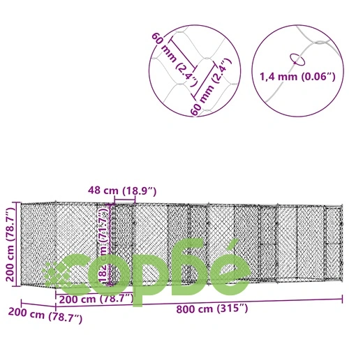 Клетка за куче от галванизирана стомана 800 x 200 x 200 см със сребристо покритие ➤ топ цена ➤ sorbe.bg