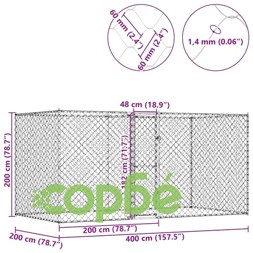 Клетка за куче с врата от поцинкована стомана 400 x 200 x 256 см, Сребрист ➤ топ цена ➤ sorbe.bg