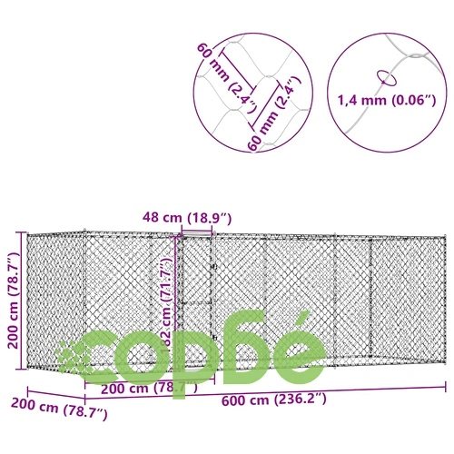 Клетка за куче с врата 600 x 200 x 256 см от Галванизирана стомана, Сребриста ➤ топ цена ➤ sorbe.bg