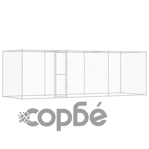 Клетка за куче с врата 600 x 200 x 256 см от Галванизирана стомана, Сребриста ➤ топ цена ➤ sorbe.bg