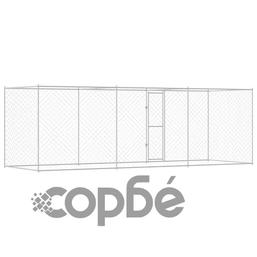 Клетка за куче с врата 600 x 200 x 256 см от Галванизирана стомана, Сребриста ➤ топ цена ➤ sorbe.bg