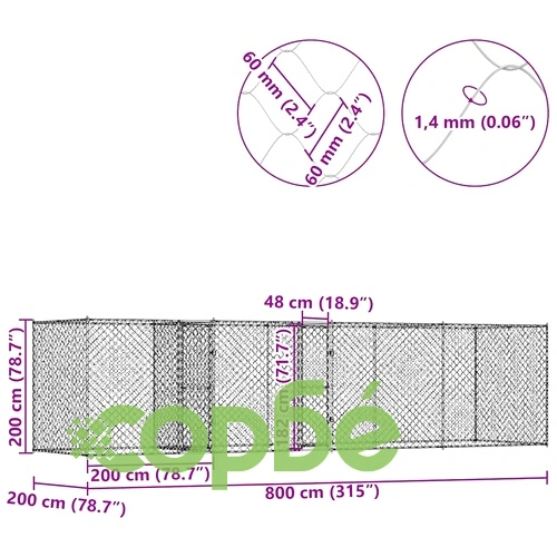 Просторна Клетка за Куче 800 x 200 x 200 см от Галванизирана Стомана, Сребриста ➤ топ цена ➤ sorbe.bg