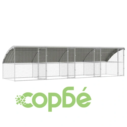 Клетка за пилета с покрив и врати от поцинкована стомана 800x200x198.5 см ➤ топ цена ➤ sorbe.bg