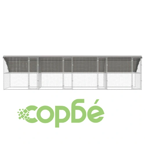 Клетка за пилета с покрив и врати от поцинкована стомана 800x200x198.5 см ➤ топ цена ➤ sorbe.bg