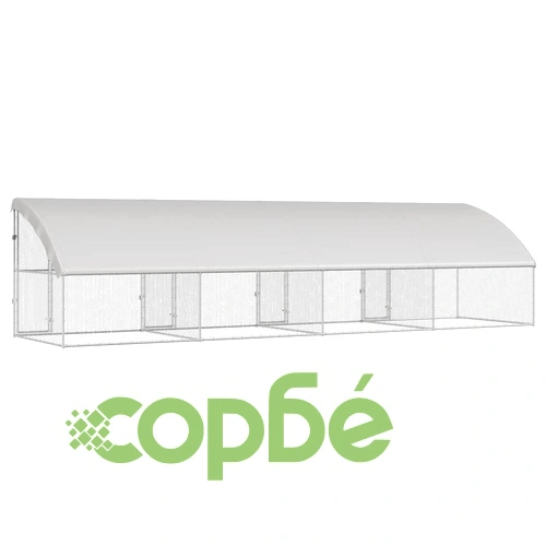 Клетка за пилета с покрив и врати от поцинкована стомана 800x200x198.5 см ➤ топ цена ➤ sorbe.bg