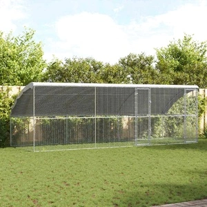 Клетка за пилета с покрив и врати сребриста поцинкована стомана 600x200x198.5 см