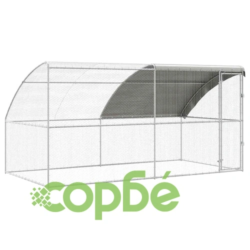 Клетка за пилета с покрив и врата от поцинкована стомана 400x200x198.5 см ➤ топ цена ➤ sorbe.bg