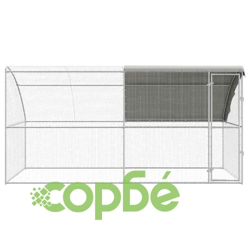Клетка за пилета с покрив и врата от поцинкована стомана 400x200x198.5 см ➤ топ цена ➤ sorbe.bg