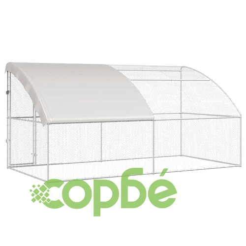 Клетка за пилета с покрив и врата от поцинкована стомана 400x200x198.5 см ➤ топ цена ➤ sorbe.bg