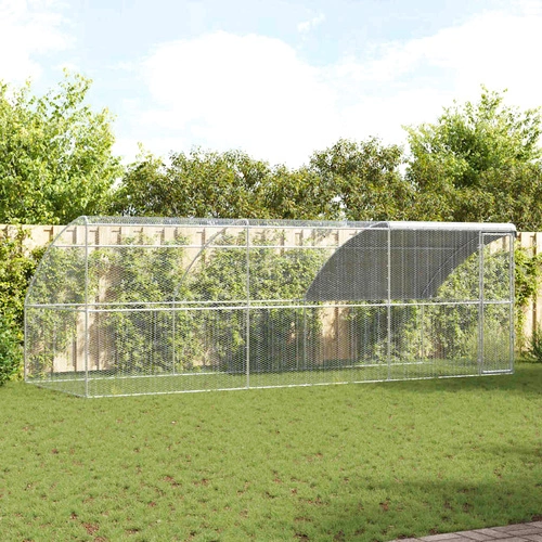 Клетка за кокошки с 3 врати, поцинкована стомана, 600x200x200 см, сребриста ➤ топ цена ➤ sorbe.bg