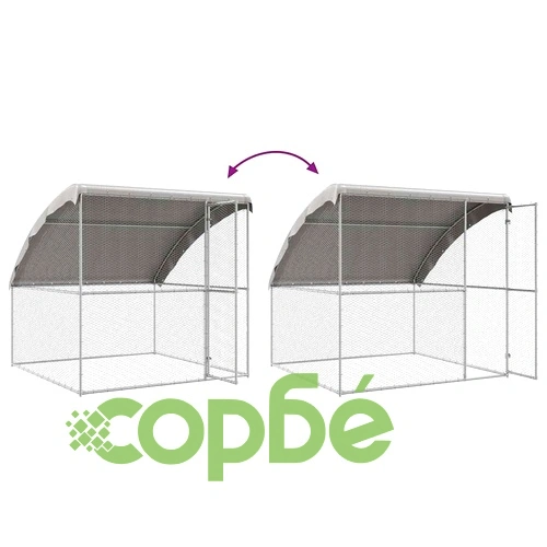 Клетка за пилета с покрив и врата сребриста поцинкована стомана 800x200x198.5 см ➤ топ цена ➤ sorbe.bg