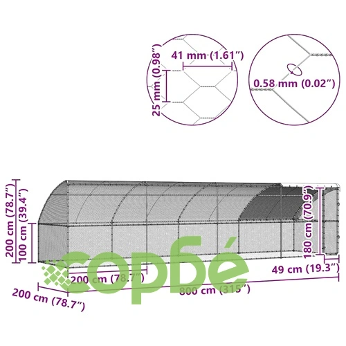Клетка за пилета с покрив и врата сребриста поцинкована стомана 800x200x198.5 см ➤ топ цена ➤ sorbe.bg