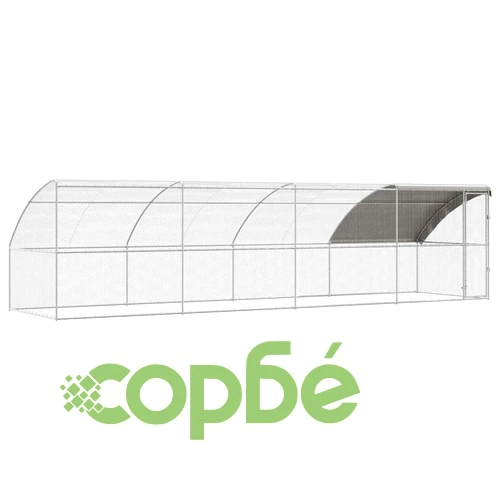 Клетка за пилета с покрив и врата сребриста поцинкована стомана 800x200x198.5 см ➤ топ цена ➤ sorbe.bg