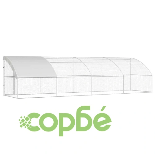 Клетка за пилета с покрив и врата сребриста поцинкована стомана 800x200x198.5 см ➤ топ цена ➤ sorbe.bg