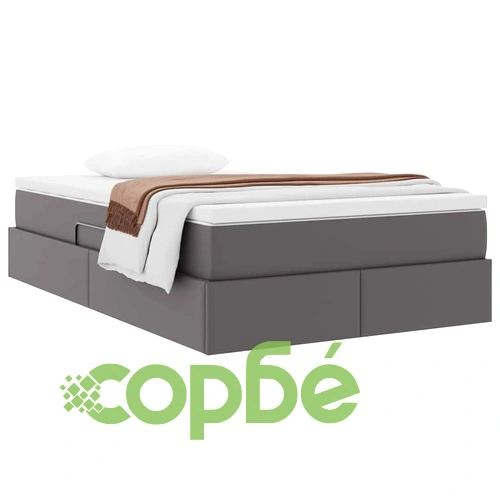 Легло с ламели, тапицерия от еко кожа и матрак, 120 x 200 см, Сиво ➤ топ цена ➤ sorbe.bg