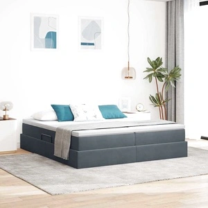 Легло с място за съхранение и матрак от кадифе, тъмносиво, 200 x 200 см