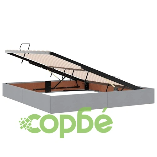 Легло с ръчка за съхранение и матрак, инженерно дърво, 180 x 200 см, светлосиво ➤ топ цена ➤ sorbe.bg