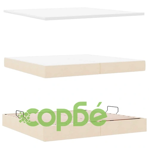 Легло с място за съхранение и матрак, Кадифе, 200 x 200 см, Кремаво ➤ топ цена ➤ sorbe.bg