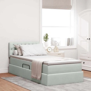 Легло с място за съхранение и матрак, Кадифе, Светлосиво, 100 x 200 см
