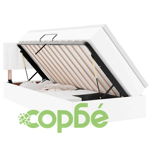 Легло с ракла за съхранение и LED осветление от еко кожа, 90 x 190 см, Чисто бяло ➤ топ цена ➤ sorbe.bg