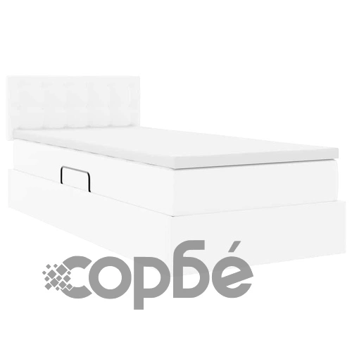 Легло с ракла за съхранение и LED осветление от еко кожа, 90 x 190 см, Чисто бяло ➤ топ цена ➤ sorbe.bg
