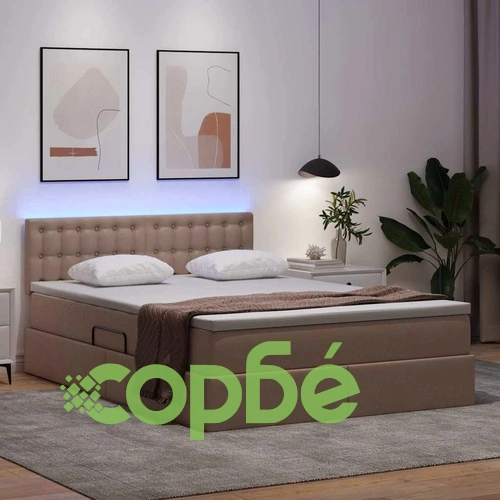 Легло с ракла за съхранение и LED осветление, изкуствена кожа, капучино, 140 x 190 см ➤ топ цена ➤ sorbe.bg