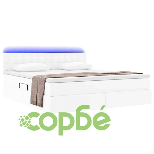 Легло с LED осветление от PVC чисто бяло 180x200 см с матрак ➤ топ цена ➤ sorbe.bg