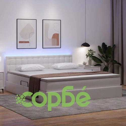 Легло с LED осветление от PVC чисто бяло 180x200 см с матрак ➤ топ цена ➤ sorbe.bg