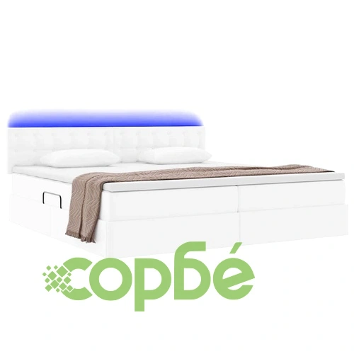 Легло с LED осветление светлосиво 200x200 см PVC с матрак ➤ топ цена ➤ sorbe.bg