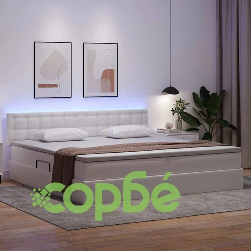 Легло с LED осветление светлосиво 200x200 см PVC с матрак ➤ топ цена ➤ sorbe.bg