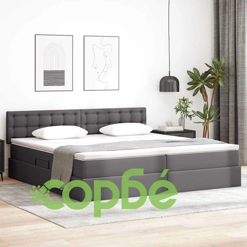 Легло с LED осветление светлосиво 200x200 см PVC с матрак ➤ топ цена ➤ sorbe.bg