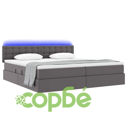 Легло с LED осветление светлосиво 200x200 см PVC с матрак ➤ топ цена ➤ sorbe.bg