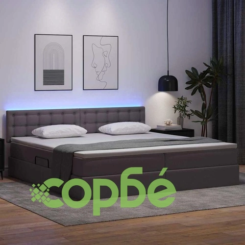 Легло с LED осветление светлосиво 200x200 см PVC с матрак ➤ топ цена ➤ sorbe.bg