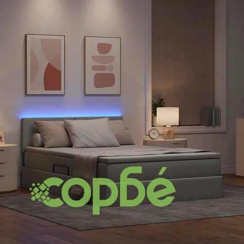 Легло с LED осветление светлосиво 140x190 см текстил с матрак ➤ топ цена ➤ sorbe.bg