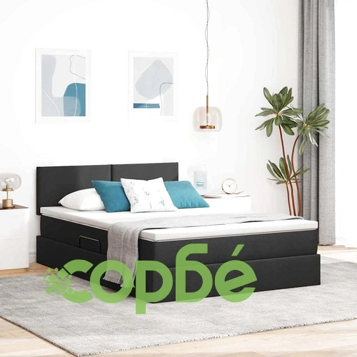 Легло с LED осветление и скрито съхранение, черен текстил 140x190 см ➤ топ цена ➤ sorbe.bg