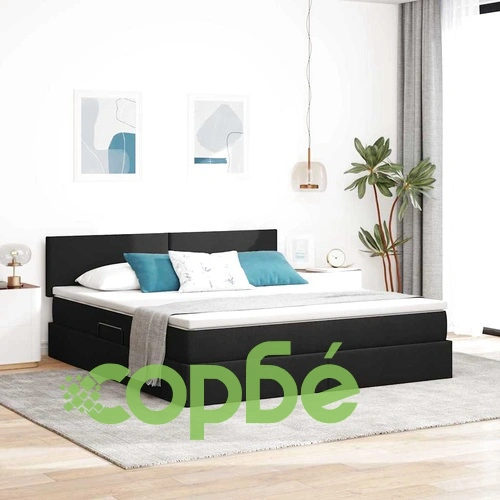 Легло с LED осветление черно 180x200 см текстил с матрак ➤ топ цена ➤ sorbe.bg