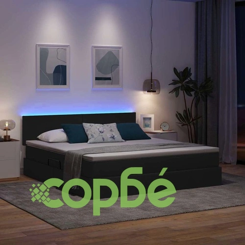 Легло с LED осветление черно 180x200 см текстил с матрак ➤ топ цена ➤ sorbe.bg