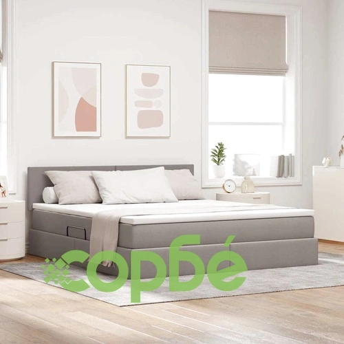 Легло с LED осветление и скрито съхранение 180x200 см таупе текстил ➤ топ цена ➤ sorbe.bg