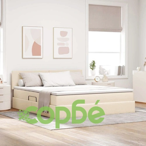 Легло с LED осветление и матрак кремав 180x200 см текстил ➤ топ цена ➤ sorbe.bg