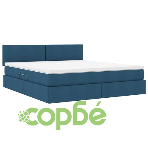 Легло с LED осветление и вградено съхранение синьо 180x200 см текстил ➤ топ цена ➤ sorbe.bg